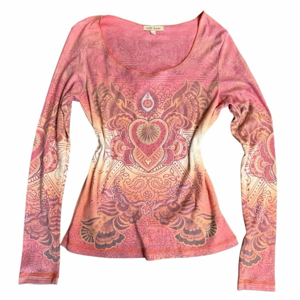 Women's Pink and Orange Long Sleeve Tee